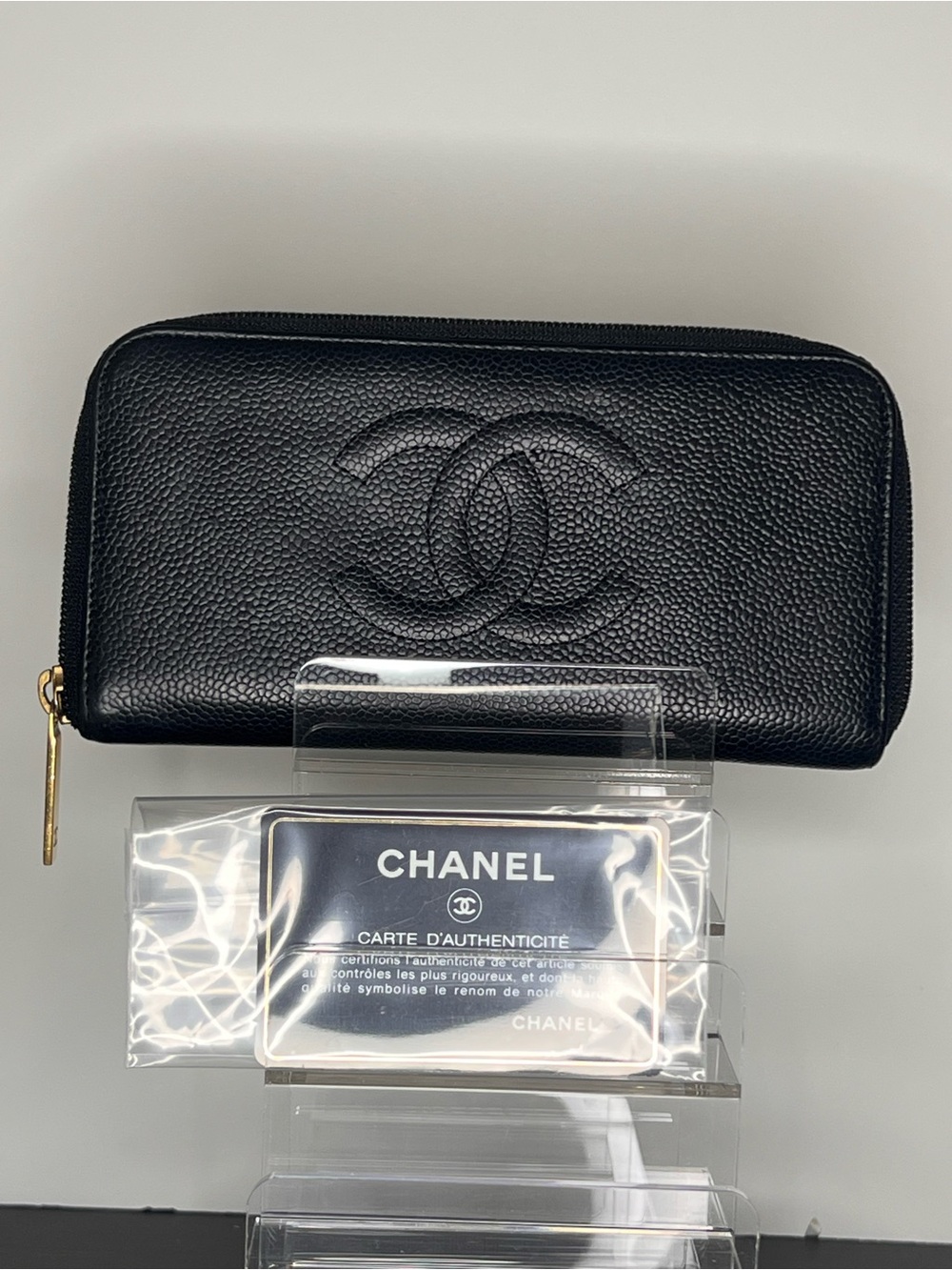 Chanel Black Caviar Leather Timeless CC Zip Around Long Wallet
